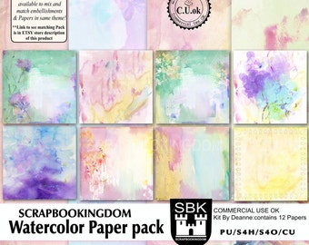 Watercolor CU Scrapbook Paper Pack .. dreamy soft and gorgeous digital papers - Matching embellishments pack also in store