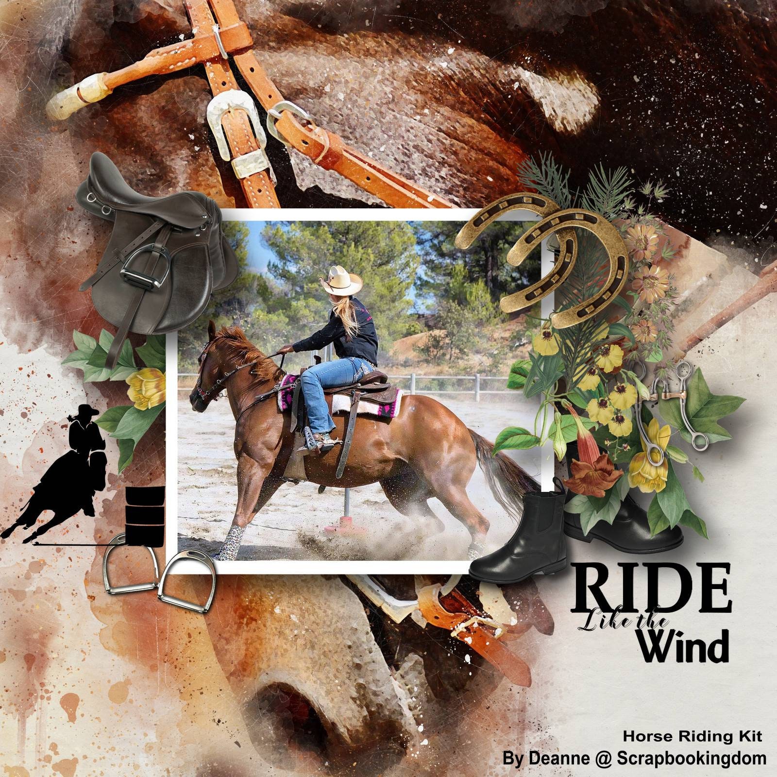 Horse Riding Digital Scrapbook Kit. 85 Emb 33 Silhouettes