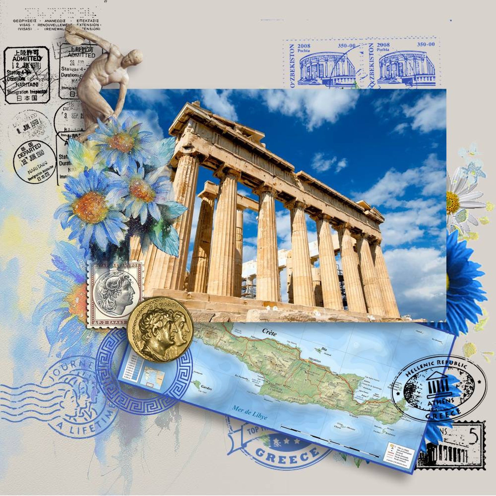 GREECE Digital Scrapbooking Kit 67 Embellishments and 19 Etsy