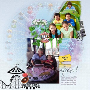 Digitales Scrapbook Kit VERSPIELUNGSPARK, Riesenrad, Karussell, Fahrgeschäften, Donuts, Rummelplatz -Kit enthält Clip-Art Elemente