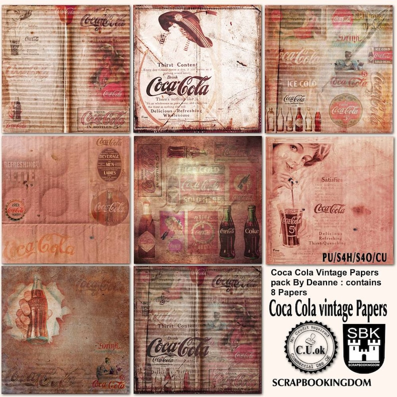 Coca Cola Vintage Papers Commercial Use OK Designer Pack Paper fabulous for decoupage, scrapbooking or papercraft image 3