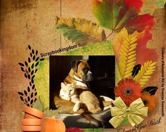 Autumn -Fall Digital Scrapbook kit COULEURS D'AUTOMNE- fall leaves and foliage,flowers, ribbons, hearts, bows,glorious autumn colours.
