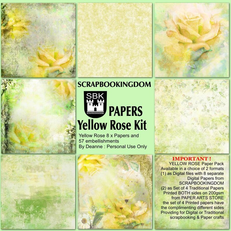 Yellow Roses Digital Yellow Rose Digital Scrapbooking Kit Stunning Yellow Roses Unique Items ...