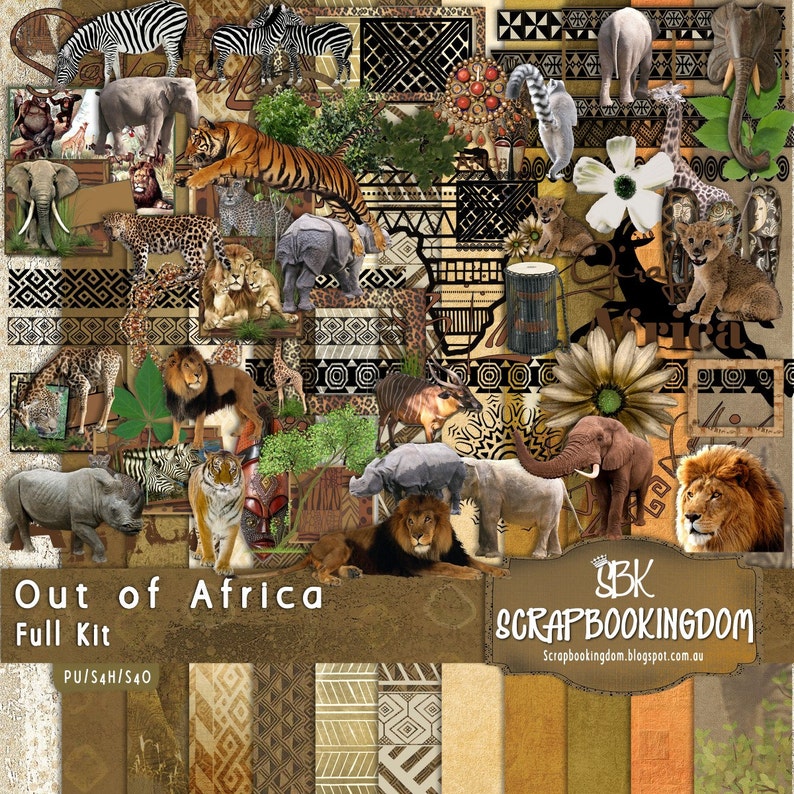 African Digital Scrapbook Kit OUT OF AFRICA Travel, vacation Scrapbooking,Lion, Tiger, giraffe, Elephant, lion cub,African wildlife image 3
