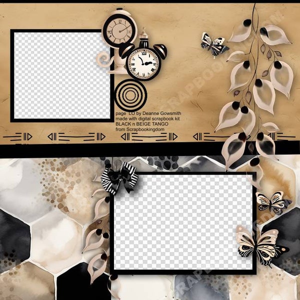 Digital scrapbook kit .. funky geometric style Black n Beige Tango 12 papers and awesome embellishments