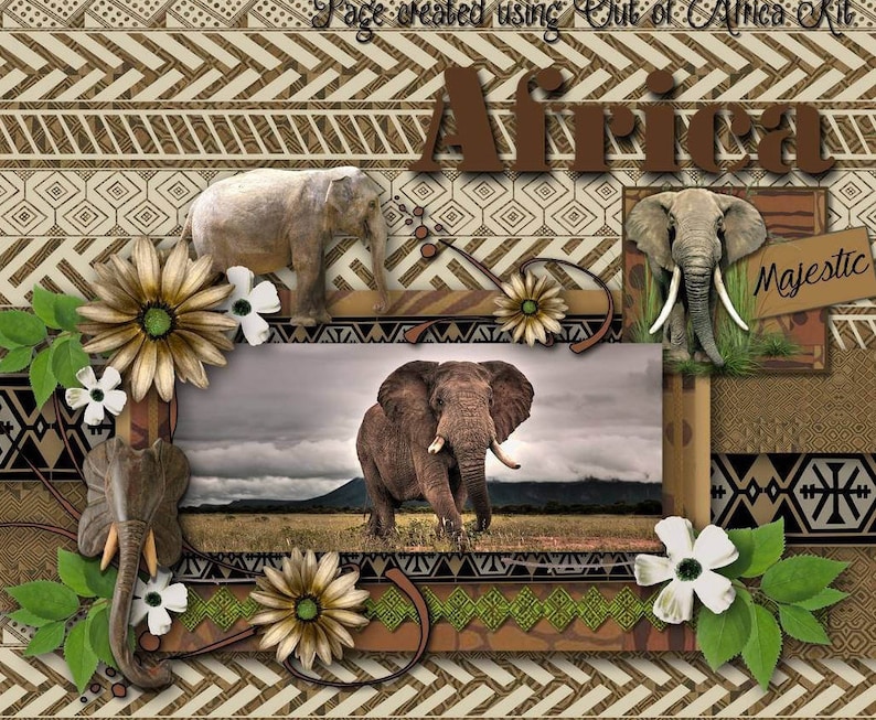 African Digital Scrapbook Kit OUT OF AFRICA Travel, vacation Scrapbooking,Lion, Tiger, giraffe, Elephant, lion cub,African wildlife image 5