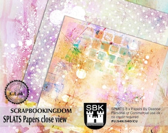 SPLATS Digital Paper Pack - PU or Designers CU - mix of splattered patterns 8 x papers  (also Available Printed on 200gsm paper see below)