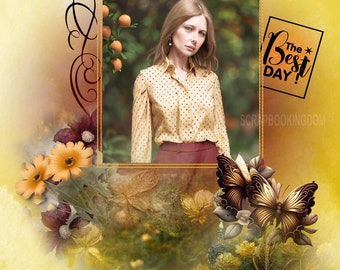 Digital Scrapbooking kit GOLDBURG  a vibrant mix of striking colors of burgundy contrasted with yellow . lots of semi transparent overlays