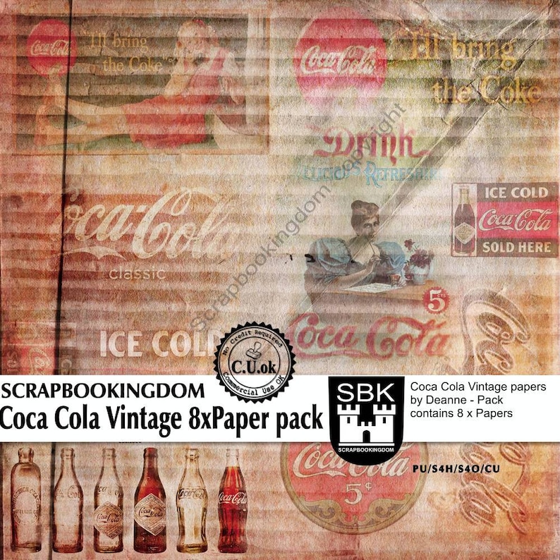 Coca Cola Vintage Papers Commercial Use OK Designer Pack Paper fabulous for decoupage, scrapbooking or papercraft image 2