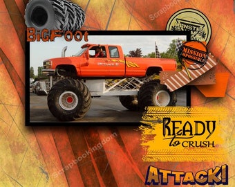 Monster Trucks digital scrapbook kit  16 papers and a huge amount of embellishments to make your scrapbook project a fun one  77 in all