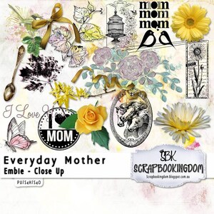 Mother's Digital Scrapbooking kit EVERYDAY MOTHER scrapbook papers, digital scrapbooking embellishments mum, roses, water color, Mom stamps image 5