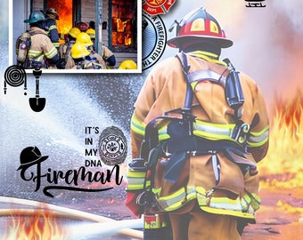 Firefighter scrapbook kit realistic embellishments 12 papers 48 embellishments suit real fireman scrap  project or children playing firemen
