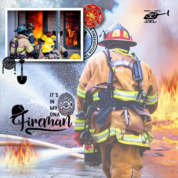 Firefighter scrapbook kit realistic embellishments 12 papers 48 embellishments suit real fireman scrap  project or children playing firemen