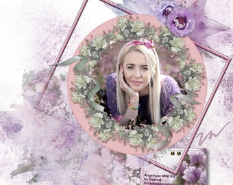Angelique - Digital Scrapbook kit lot of pretty frames, 9 papers 34 embellishments, digital scrapbooking or printable for paper crafts