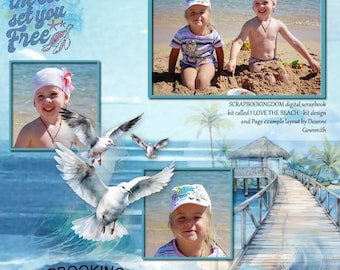 Summer Beach Theme DIGITAL Scrapbooking Kit. Lots of sea surf and sand Summery backgrounds and beautiful embellishments