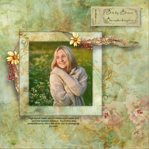 MEADOWS digital scrapbook kit plus 4 QPs .lovely semi casual paper and embies and loads of word art quotes . Earthy colors of nature image 2