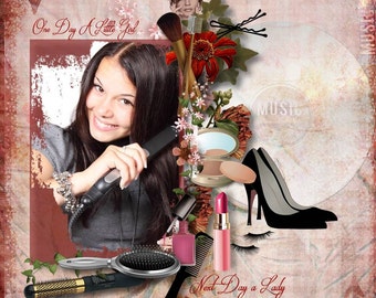 TEENAGE DIVA Digital Scrapbooking Kit -  Teenage Girl scrapbook kit.Cosmetics, hair accessories,