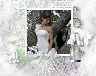 Wedding Memories- Digital Scrapbook Kit  colors can be tweaked to suit any wedding theme .Add your color shadows to semi transparent embies