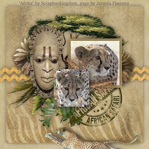 AFRIKA - Kit di album digitali, tema africano Animali e abbellimenti Progetta e personalizza le tue pagine 23 fogli -130 abbellimenti