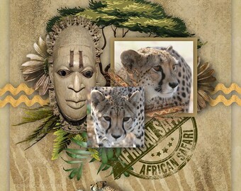 AFRIKA - Digital scrapbook kit, African theme Animals and embellishments  Design & Customize your own Pages 23 papers -130 embellishments