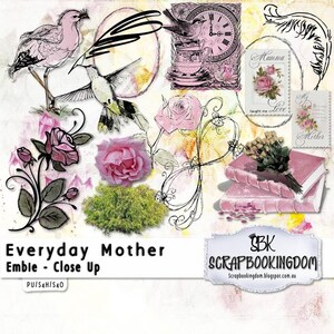 Mother's Digital Scrapbooking kit EVERYDAY MOTHER scrapbook papers, digital scrapbooking embellishments mum, roses, water color, Mom stamps image 4