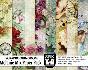 Paper Pack PU or CU ok -Mix of floral embellished papers for scrapbooking, decoupage, papercraft. Commercial Use Papers