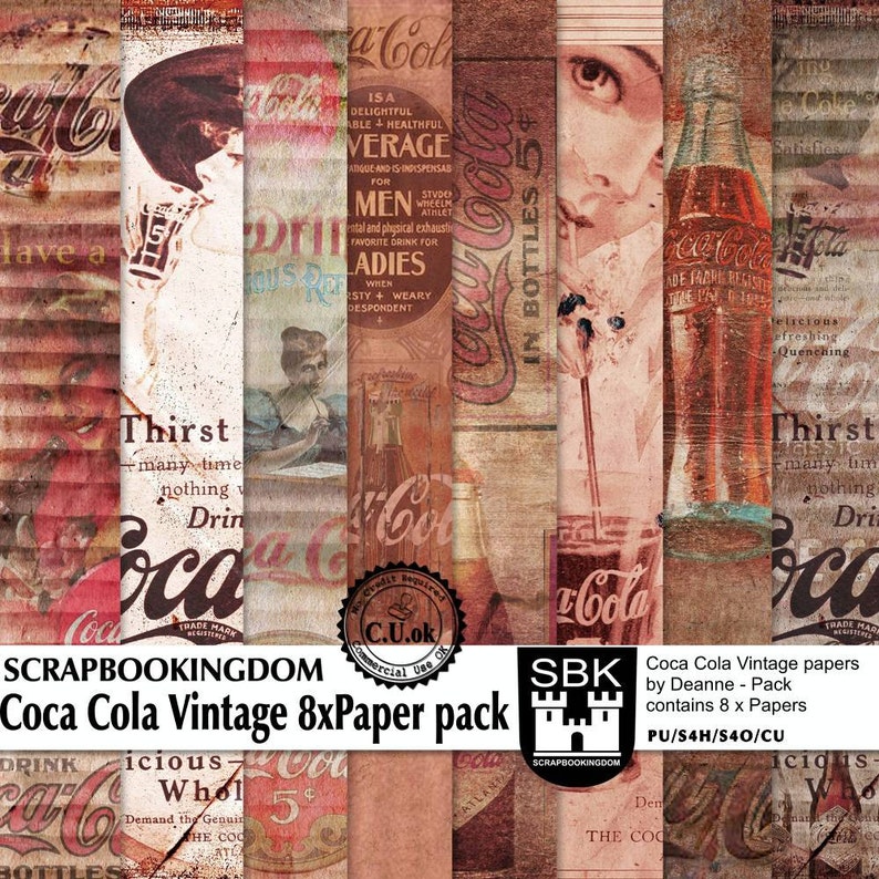 Coca Cola Vintage Papers Commercial Use OK Designer Pack Paper fabulous for decoupage, scrapbooking or papercraft image 1