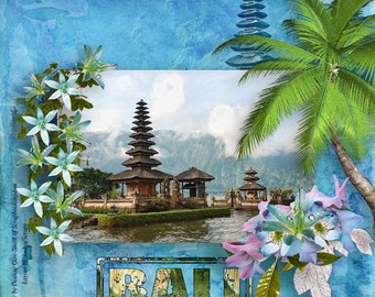 Holiday destination Bali Scrapbook kit BALI BREEZE tiger, elephant, Balinese embellishments, flowers , stamps vacation scrapbook