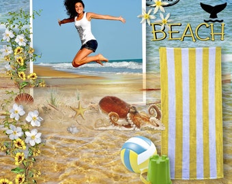 BEACH SCENE summer time and water fun in the sand and on the beach. Lots of CLIPART with all seaside theme, shells,fish,sandcastles ,towels