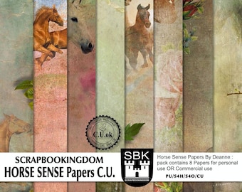 HORSE SENSE - A Rare find for horse lovers. Horse scenes all paper. C .U. Digital Scrapbook Papers -  horse riding, beautiful scrapbook kit