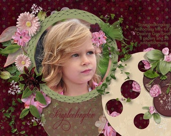 Aristocracy Scrapbook Kit . circular theme , cutouts, roses, and really pretty elements and semi transparent overlays