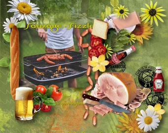 Cook out Camping Digital scrapbooking Kit - SAUSAGE SIZZLE - BBQ, Picnic , family gatherings, outdoor occasions suit camping scrapbooking