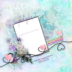 Kit di scrapbook digitale Floral Mist, splendidi fiori morbidi pastello nebbiosi, con fiori tenui, album molto femminile, matrimonio o fidanzamento.