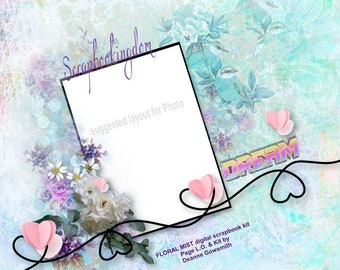 Floral Mist digital Scrapbook kit, gorgeous misty pastel soft florals, with muted flowers, very feminine scrapbook , wedding or engagement.