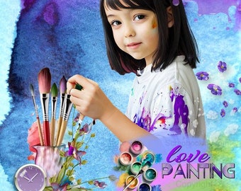 Digital Scrapbook kit BUDDING ARTIST - showcase your children's cute art works - keep the memories