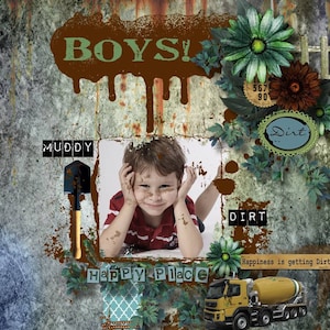 A Little Dirt - Kit de álbum de recortes para niños con tema de barro y tierra, 18 papeles de álbum de recortes digitales y 89 adornos