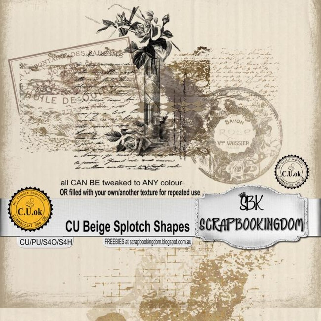 Commercial Use Ok Designer Pack CU Beige Splotch Shapes Re-color or Add ...