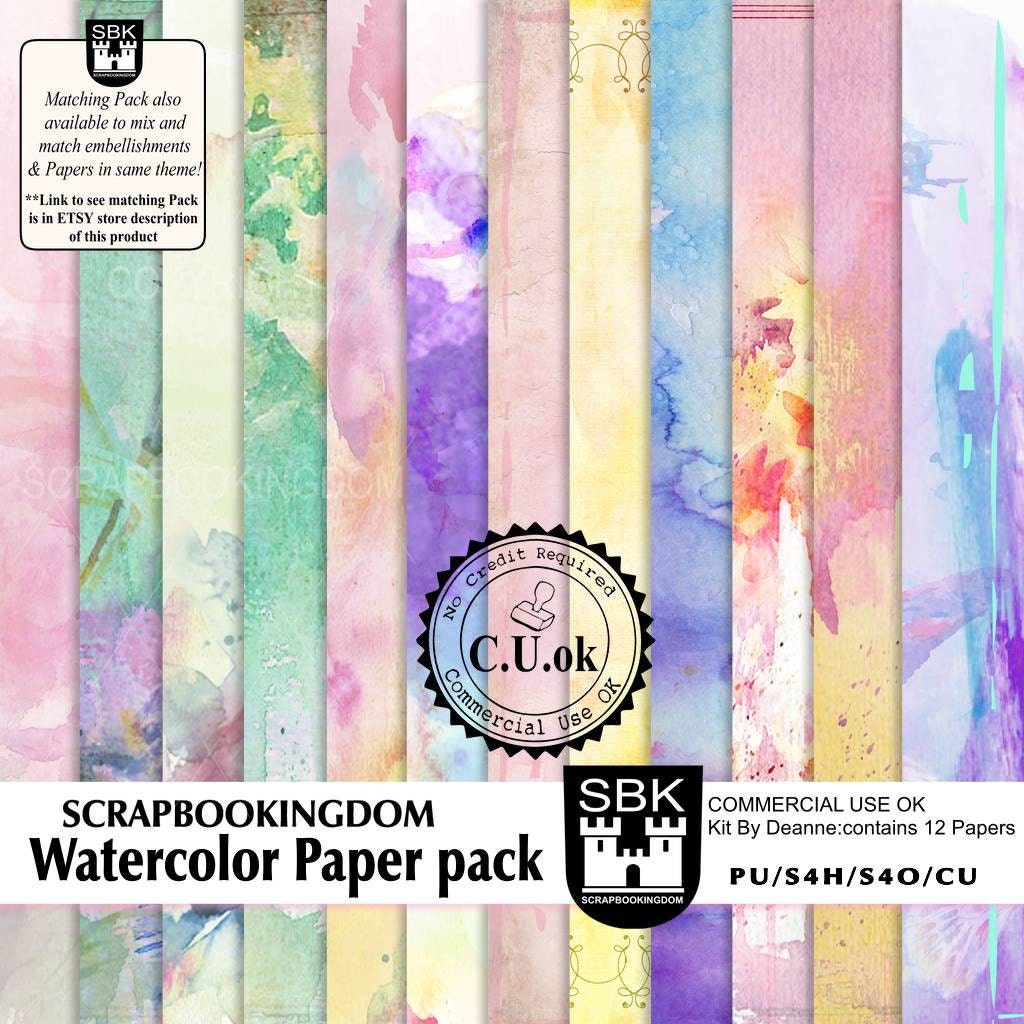 Watercolor CU Scrapbook Paper Pack .. Dreamy Soft and Gorgeous Digital ...
