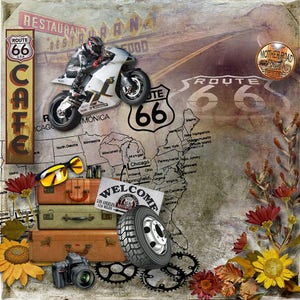 Kit de Scrapbooking Digital - Ruta 66 - viajes, Carretera Histórica, América. Calidad imprimible