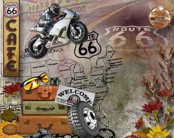 Digital Scrapbooking Kit - Route 66 - travel, Historic Highway, America .Printable quality