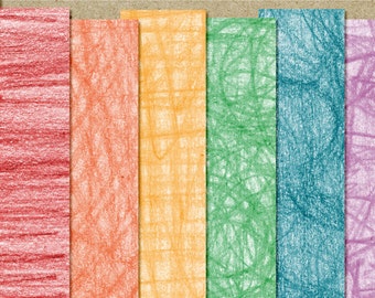 Digital Scrapbook Textured Paper Pack - Crayon Digital Paper in red, orange, yellow, green, blue, purple - Rainbow Crayon Printable Paper