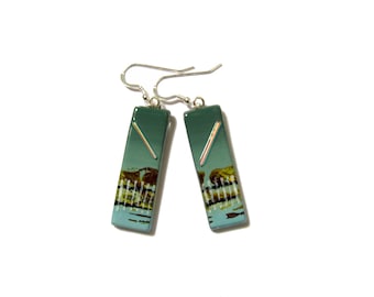 Fused glass, lightweight textured drops long earrings