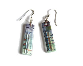 Fused glass and dichroic, lightweight long dangle earrings