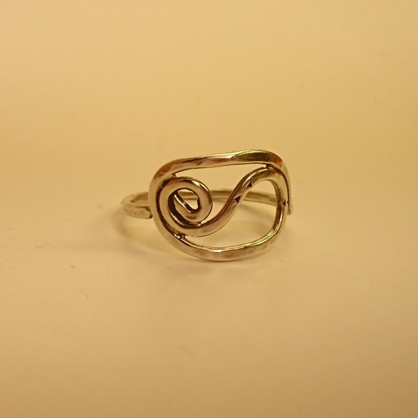 Anneau en argent 950 pour femme Taille 59,bague formes courbes,bague argent,100 % fait main,bijou fabrication artisanale unique, handmade.