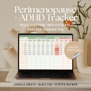 Perimenopause Tracker with ADHD & Cycle Support | Menopause Symptom Spreadsheet | Doctor Prep | Google Sheets