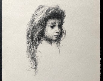 ORIGINAL Litho Signed /& Numbered Girl with Sea Shell Pencil by Tomao with Certificate of Authenticity on Back