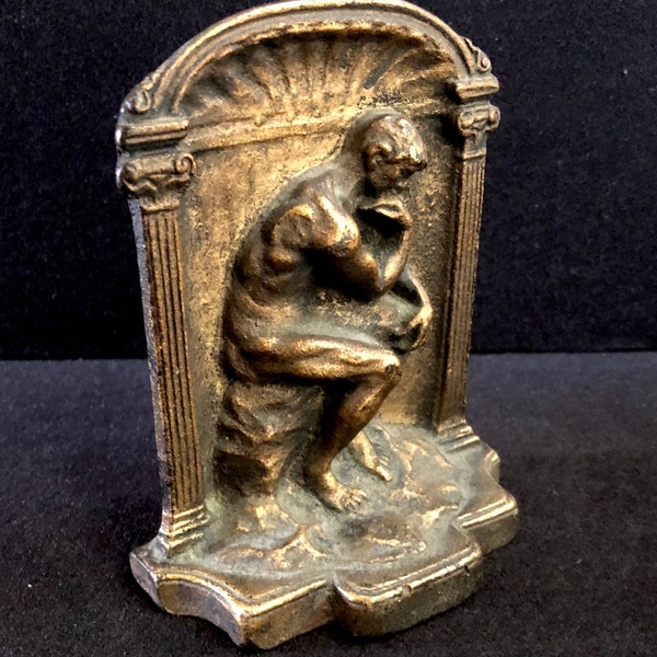 Vintage Rodin The Thinker Hubley Bronzed Iron Bookend Art Deco Decor