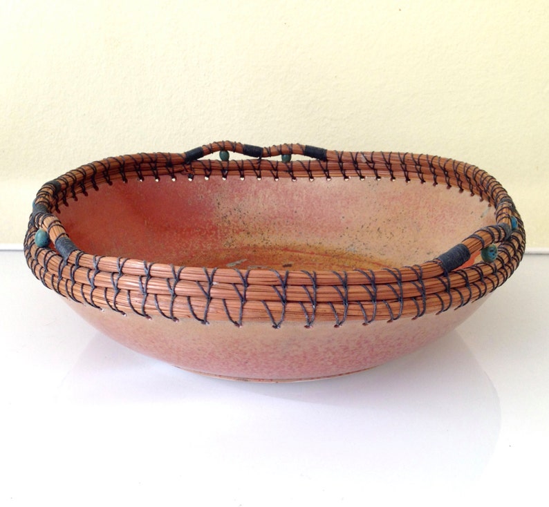 Large Rick McKinney Studio Pottery Bowl with Woven Pine Etsy