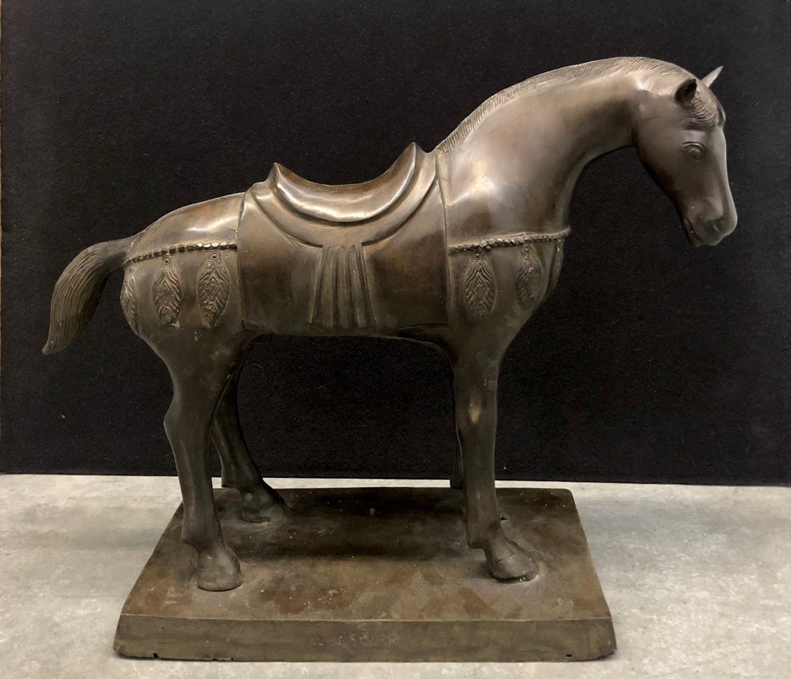 Antique Chinese Bronze Horse Sculpture 19L x 15H Etsy
