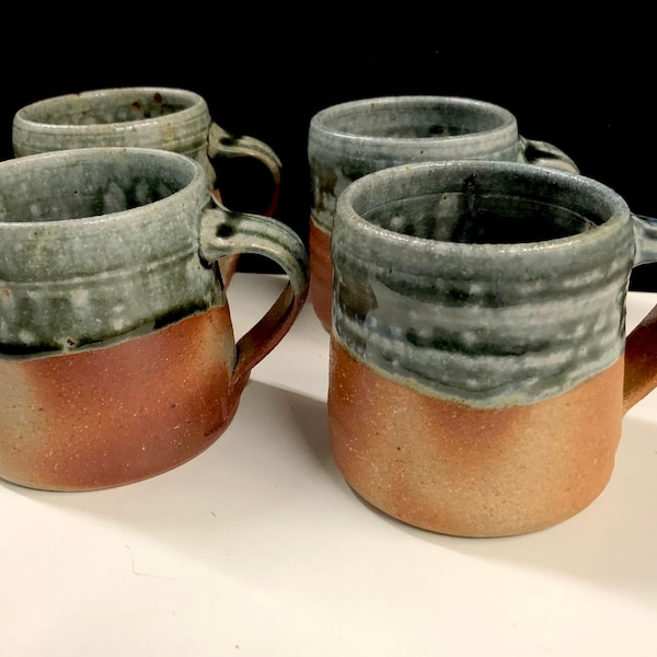 Set of 4 Glazed Studio Pottery Coffee Mugs Marked JT (Jason Trebs?)